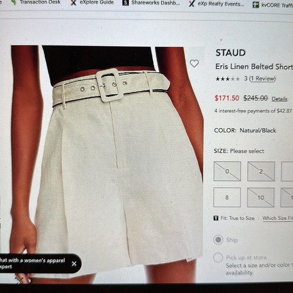Women’s STAUD size 0 linen shorts with belt - Picture 4 of 5